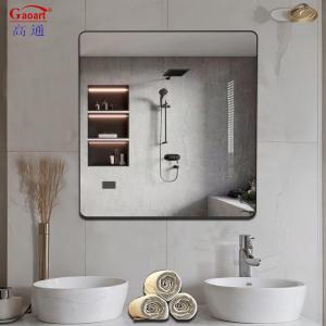 China Rectangular Black Iron Bathroom Wall Mirror with Golden Aluminum Frame and Wall Mounting factory