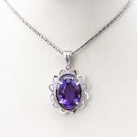 925 Sterling Silver 10mmx14mm Amethyst Cubic Zirconia Pendant and Silver Chain