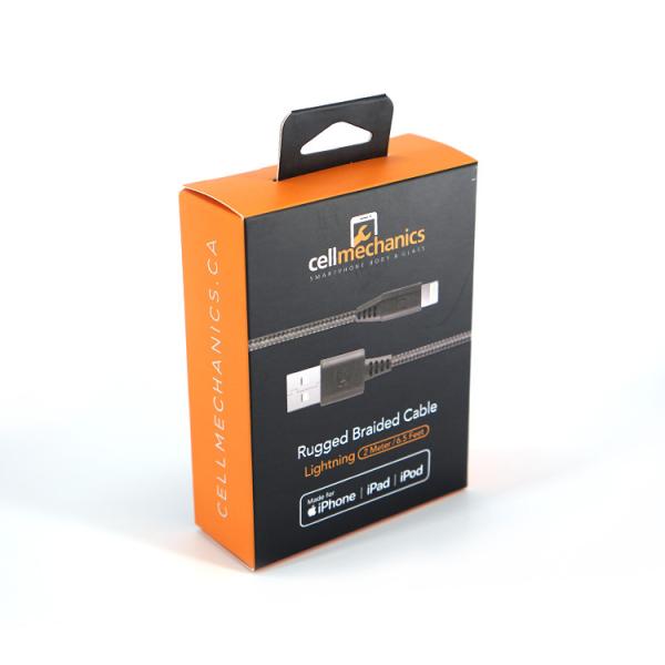 China Pantone Printing USB Data Cable Packing Box Debossing With Hanger factory