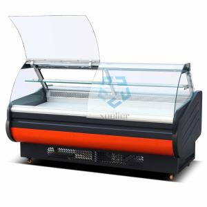 China Curved Glass Butcher Meat Freezer SS304 Front Flip Lid factory