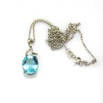 925 Silver 9mmx11mm Oval Blue Topaz Cubic Zirconia Pendant (PSJ0429)