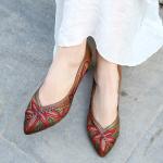 S515 2020 Retro Ethnic Embroidery Pointed High Heel Leather Women'S Shoes Spring