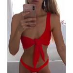 Tiered Layer Tie a Knot Front Top With Low waist Bikini swimsuit high cut