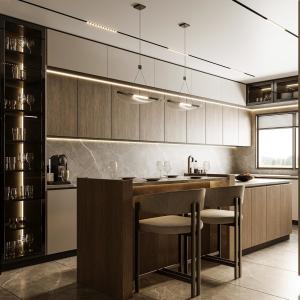 China Customized Kitchen Furniture Modern Natural Solid Wood Modular Kitchen Cabinets Villa Use Luxury Kitchen Cabinets factory