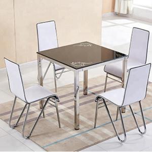 China Stylish Glass Top Dining Room Table , Tempered Glass Top Dinette Sets square desktop dining table with stain steel leg factory