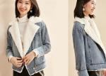 Sherpa Lining Ladies Trucker Jacket Light Wash Cotton Drop Sleeves Lapel Denim