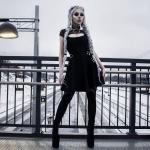 European and American modern punk style dark black sexy mesh stitching