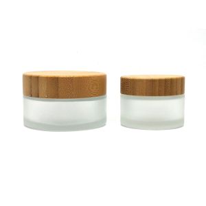 Bamboo Caps 30ml Cosmetic Jars , Frosted Glass Lotion Jars Anti Corrosion