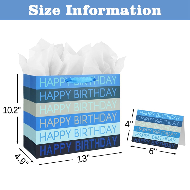 CMYK 4 Color Offset Printing Happy Birthday Gift Shopping Paper Bag with Custom Logo