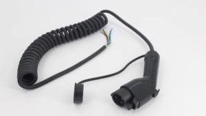 China Tethered Type 1 Charging Cable 32A 7.2kW Spiral Coiled EV Cable factory