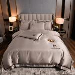 Customized Polyester Silky Bedding Set High Luxury Solid Color Duvet Cover Sheet