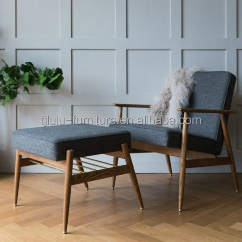 Living Room Chair European Dining Simple Designs Classic Lounge Wood Chairs with Vintage Fabric Armrest and Cushion Seat