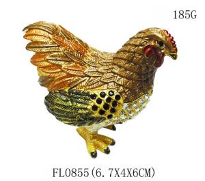 China Hen hinged trinket jewelry box for new year rooster figure gifts jeweled enameled trinket boxes factory