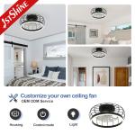 1stshine LED Modern Design Black Flush Mount Ceiling Fan with Remote Control