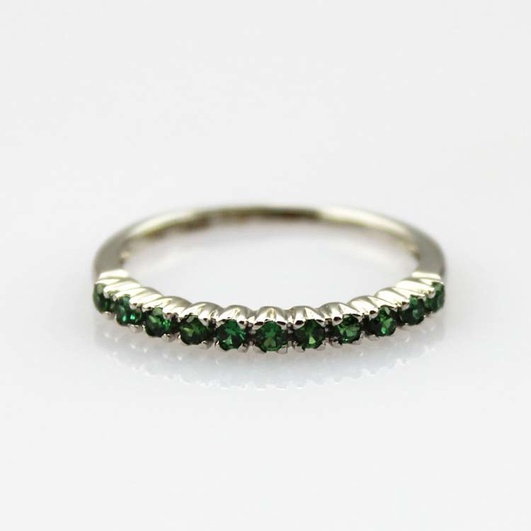 Women Jewelry Sterling Silver Pave Created Emerald Band Ring (FR0164)