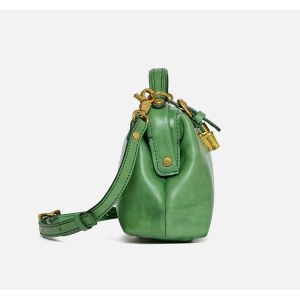 Retro Green Full Grain Vegetable Tanned Leather Messenger Bag purse