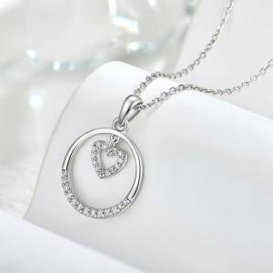 China YASVITTI Valentine Day Gift 925 Sterling Silver Necklace Round CZ Platinum Plated Heart Pendant Fashion Jewelry Necklace factory