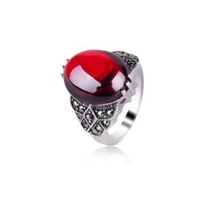 China Thai Silver Jewelry Sterling Silver Red Cubic Zirconia Marcasite Ring (R111702) factory