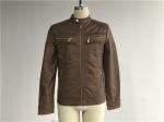 Tan Color Mens PU Jacket / Biker Coat With Metal Zip Through XS-XXL TW76239