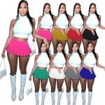 High Waist Women Fashion Dress Candy Colors Sleeveless Pleated Skirt