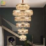 LED Gold Round K9 Crystal Hanging Ceiling Light Modern Crystal Chandeliers