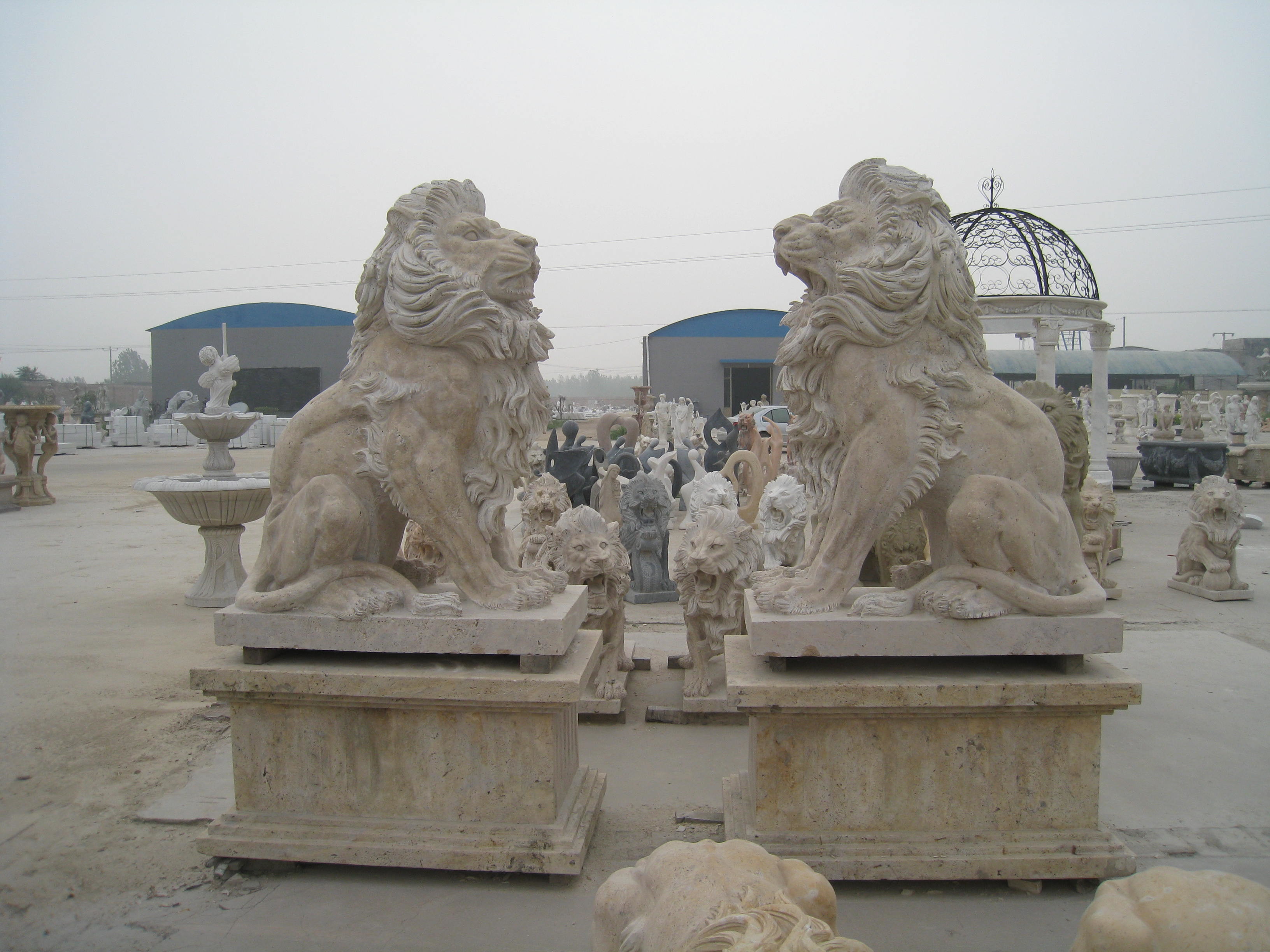 Life Size Decoration 200cm Stone Lion Statue , Stone Carving Sculpture