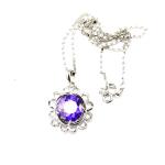 Sterling Silver Garnet Cubic Zirconia Pendant with 925 Silver Chain Necklace