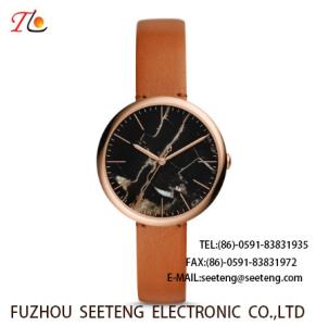 China wholesale Pu watch Round dial alloy case quartz watch delicate fashion watch concise style dark brown pu strap factory