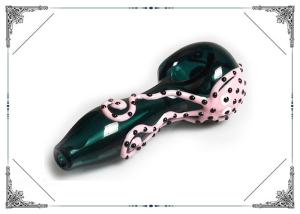 China Pink Octopus Glass Smoking Pipe Hand Drawing Tobacco Spoon Pipe Length 4 Inches factory