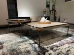 Metal Legs Modern Living Room Wood Leather Coffee Table Set