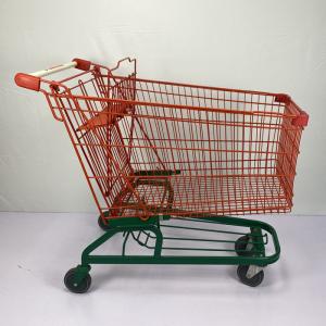 China 210L German Type Warehouse Shopping Trolley Cart Red And Green With 5 Inch PU Wheels factory
