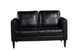 Square Shape 2 Seater Black Leather Couch Iron Painted Legs High - Elastic