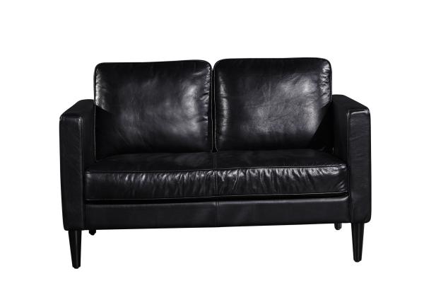 Square Shape 2 Seater Black Leather Couch Iron Painted Legs High - Elastic