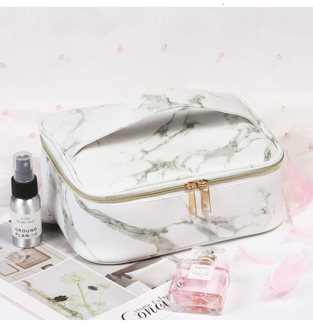 Marble PU Leather Cosmetic Pouch Bag For Travel