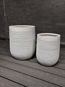 China Φ300*H400 Fiber Clay Planter Keep 5-6 Years Outdoor Life Texture Surface Weather-resistant and Long-lasting Design factory