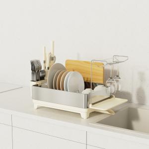 China Multifunctional Kitchen Dish Rack Stainless Steel Dish Drainer And Organizer With Cup Holder And Cutlery Holder factory