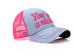 Women Rose Red Denim Ball Cap , Customized 3D Embroidery Jean Baseball Style