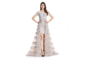 China High Low Design Tulle Fabric Ladies Evening Dresses Sweep Train Style factory