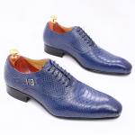 Mens Patent Leather Shoes Low Heel Mens Pointed Toe Dress Shoes With Faux Snake