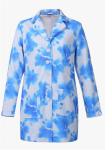Fitted Female Formal Blazer Blue Printed With Lapel Collar And Buttons