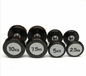 China commercial PU dumbbells, PU coated Round Head Fixed Dumbbells with Electroplated Non-Slip Handles factory