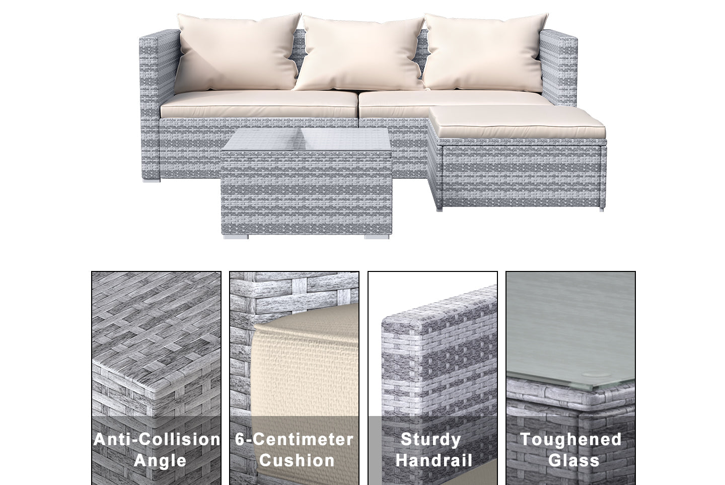 AJUNION Wicker Rattan Garden Sofa Outdoor Lounge Set 4 Piece with Y Mail Packing