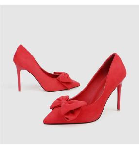 China ZM014 New Fashion Sweet Stiletto Super High Heel Shallow Mouth Pointed Suede Bow Women'S Single Shoes factory