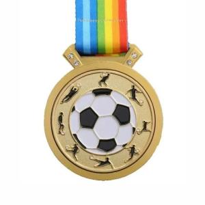 China Custom Soccer Medals Engravable / Gold Football Medal with Free Lanyard factory