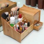 bamboo makeup organizer with mirror