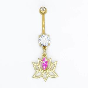 China 316 Stainless Steel Body Piercings Jewellery Gold Plated Lotus Dangle Pink Gem factory