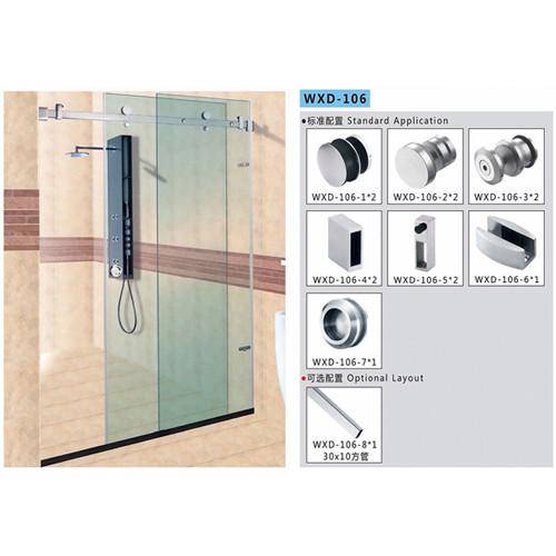 Bathroom Sliding Door System 106, Stainless Steel 304, Satin MIrror, glass