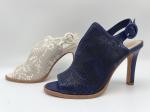 Ladies Genuine Leather Sandals Navy / Bone Open Toe High Heel Sandals