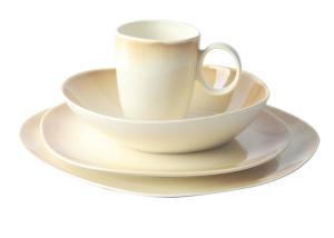 China Beige Color Stoneware Tableware Sets 16pcs Organic Shape Dishwasher / Microwave Safe factory