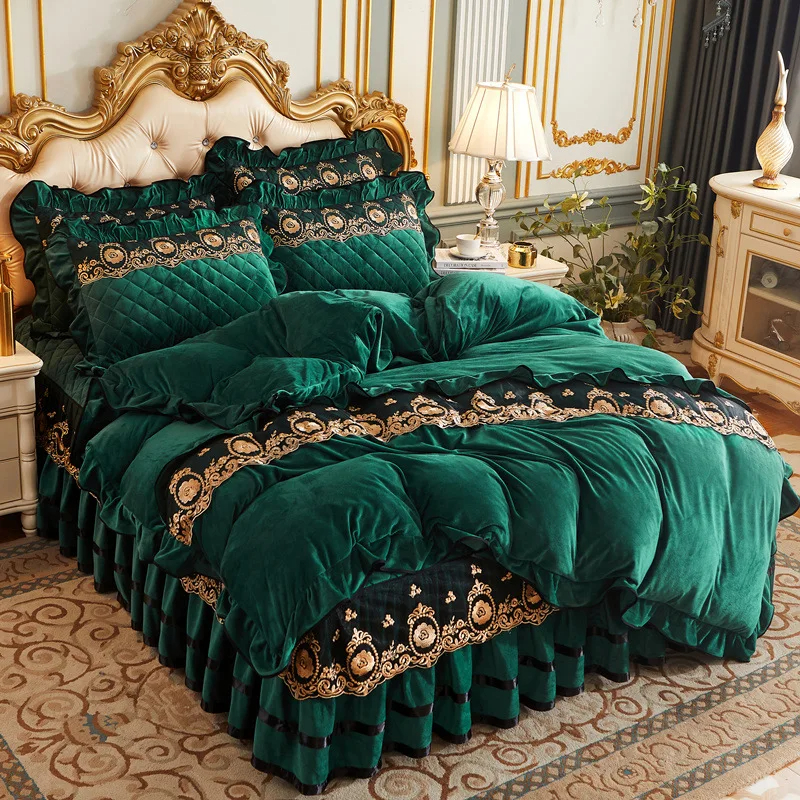 Duvet Cover Set 4pcs 400TC Cotton Bed Skirt Luxury Pleated Bedding with 2 Pillow Cases